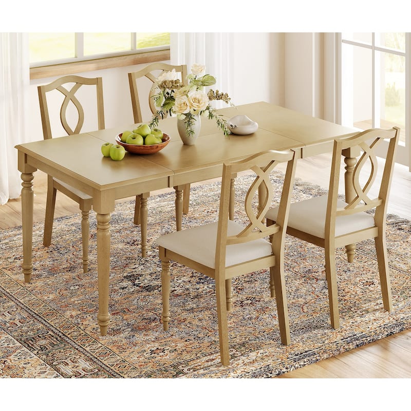 Farmhouse Dining Table Set, Wood Dining Table & Cross-Back Chairs, Oak