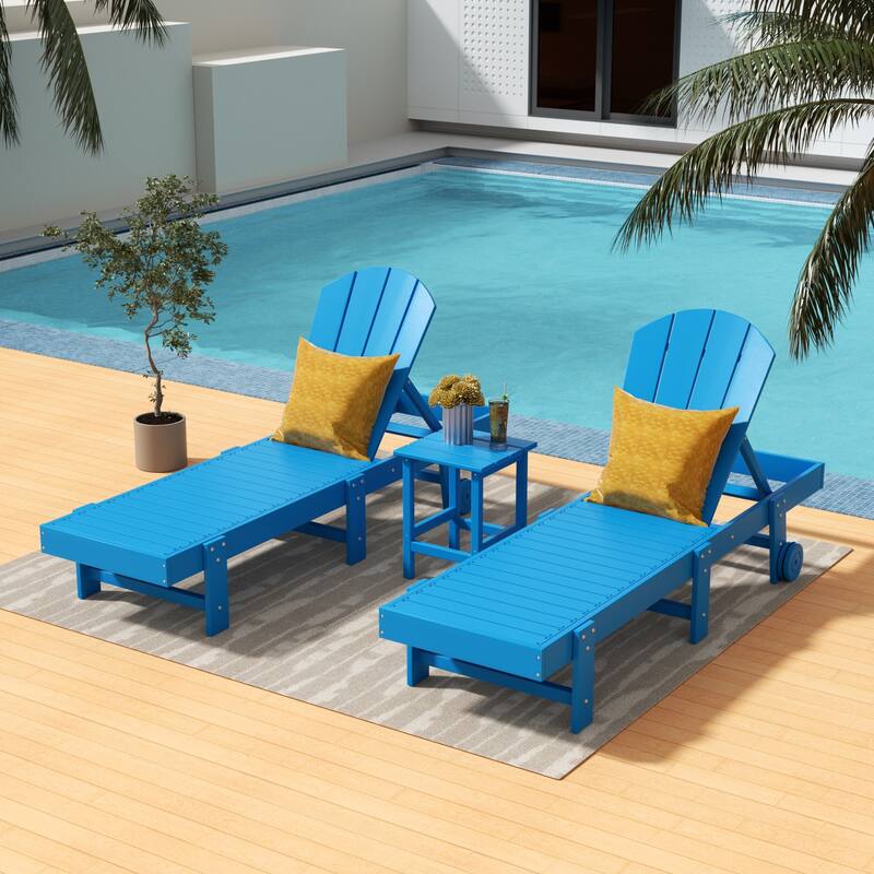Polytrends Laguna Hdpe All Weather Outdoor Patio Pool Reclining Armless Chaise Lounges (3-Piece Set) - Pacific Blue