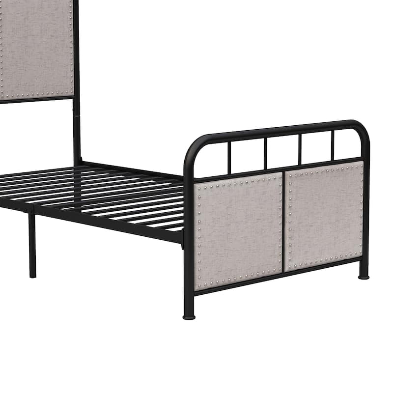 Twin Size Linen Upholstered Platform Metal Bed Frame with fabric Headboard and Footboard