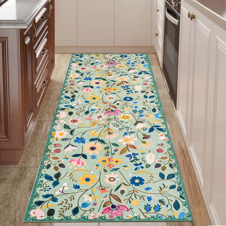 Nature Floral Non-Slip Machine Washable Colorful Modern Area Rug -  Runner 2' x 6' - Green