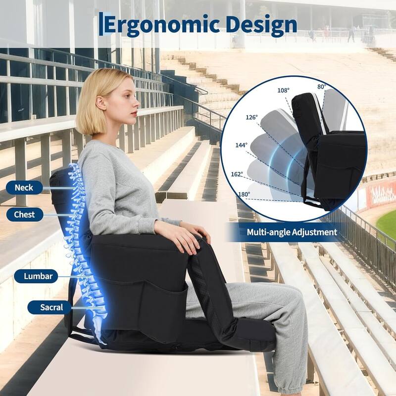 2 PCS 24.5" Reclining Bleacher Seat, Stadium Chair with Back Support Padded Cushion
