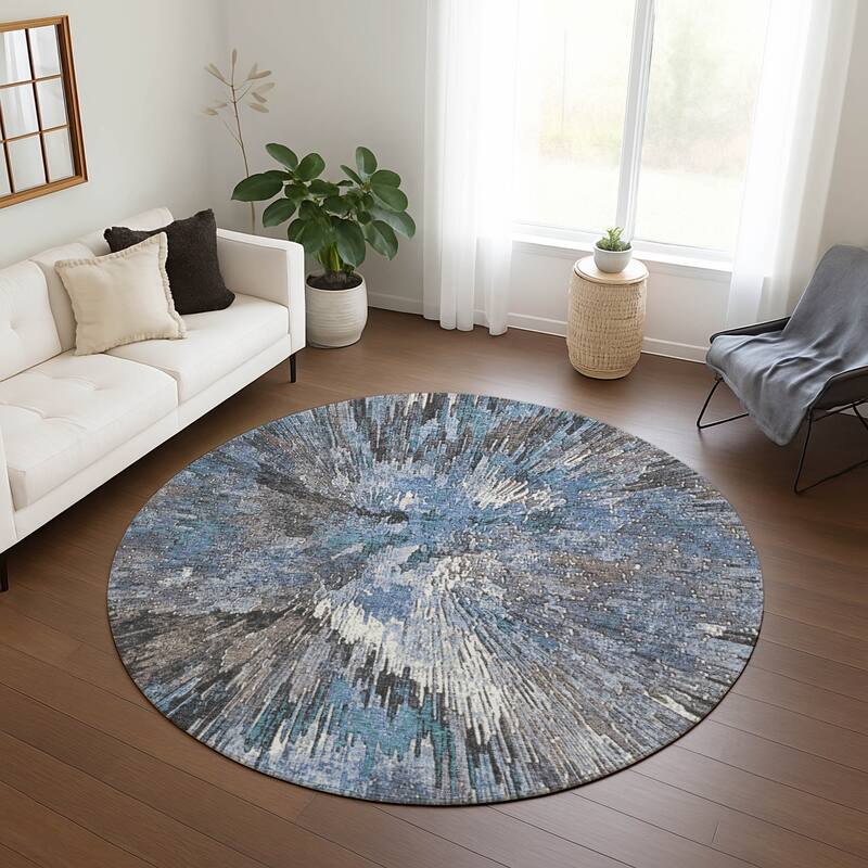 Machine Washable Indoor/ Outdoor Abstract Burst Chantille Rug