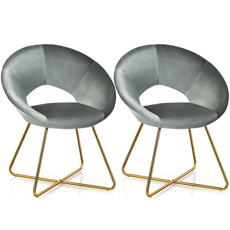 Gymax Set of 2 Accent Velvet Chairs Dining Chairs Arm Chair w/Golden - See Details - Grey