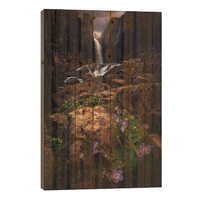 Flowers And Waterfalls In Iceland Print On Wood by Daniel Gastager - Multi-Color