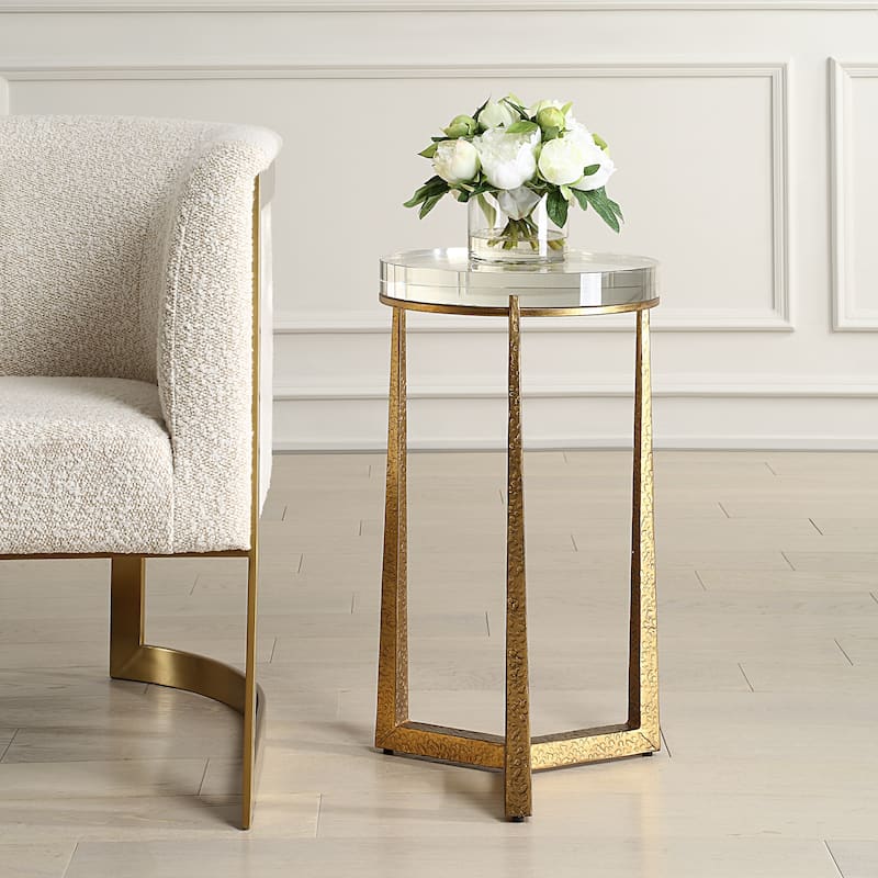 Iron Accent Table with Crystal Top - 24.25" - Antique Gold Finish