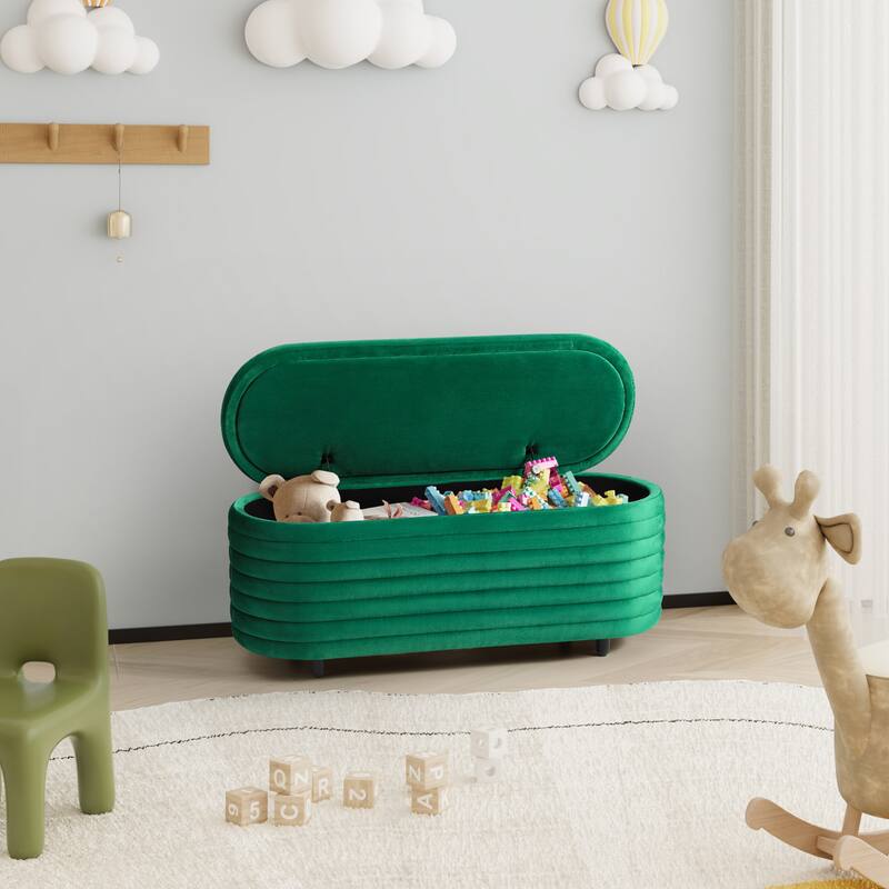Farrah Velvet Polyester Flip Top Storage Ottoman - 42" - Green