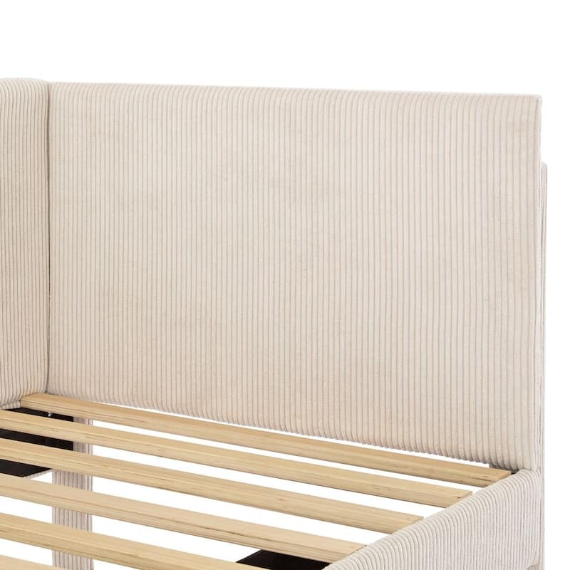Twin Size L-Shaped Corduroy Daybed,Upholstered Bed Frame with 2 Storage Drawers