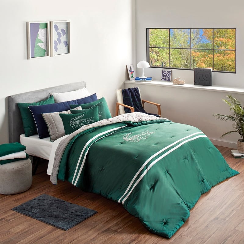 Lacoste Embroidered Big Croc Cotton Comforter Set - King - Posy Green