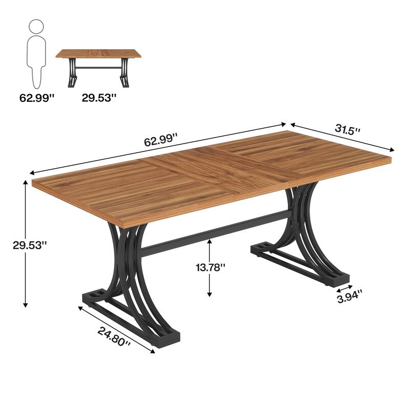 63-Inch Large Rectangular Dining Table, Modern Faux Marble Kitchen Table for Dining Room