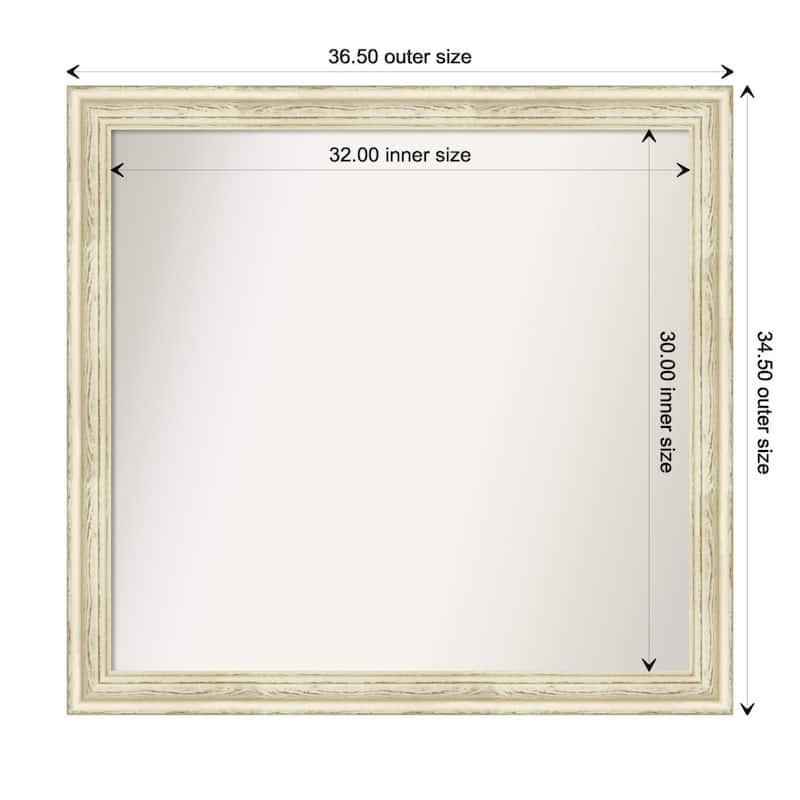 Country White Wash Framed Non-Beveled Custom Wall Mirror, Bathroom Vanity Mirror - Outer Size: 36.5 x 34.5