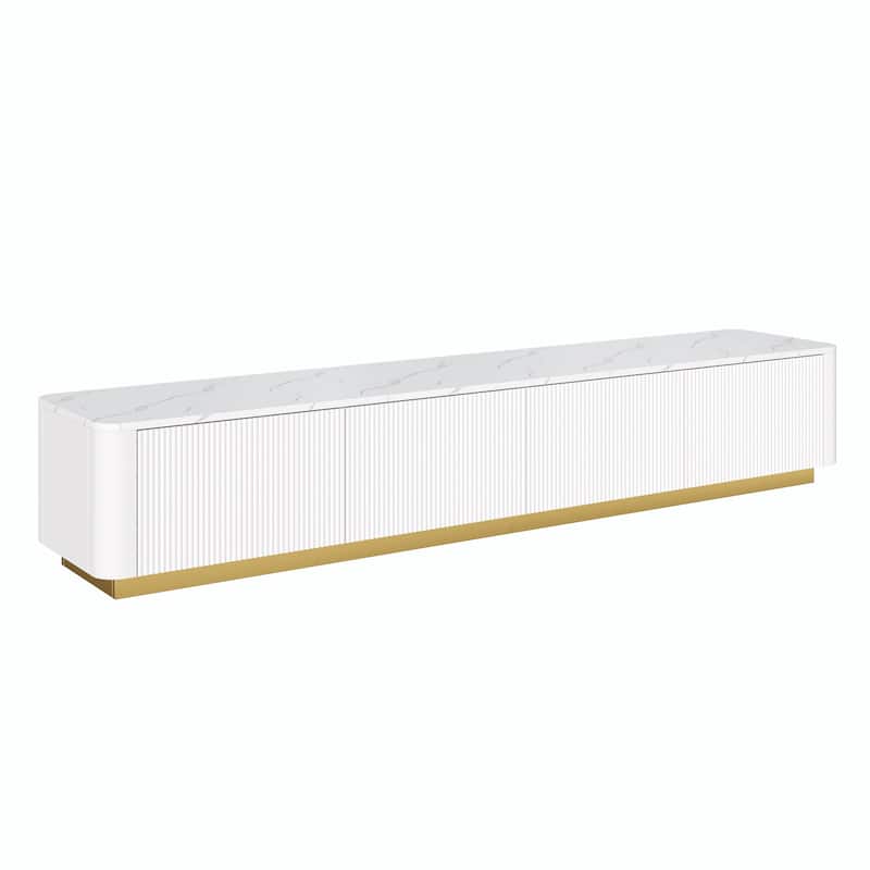 Luxury Fluted TV Stand for TVs Up to 85", Faux Marble Media Console with 4 Drawers