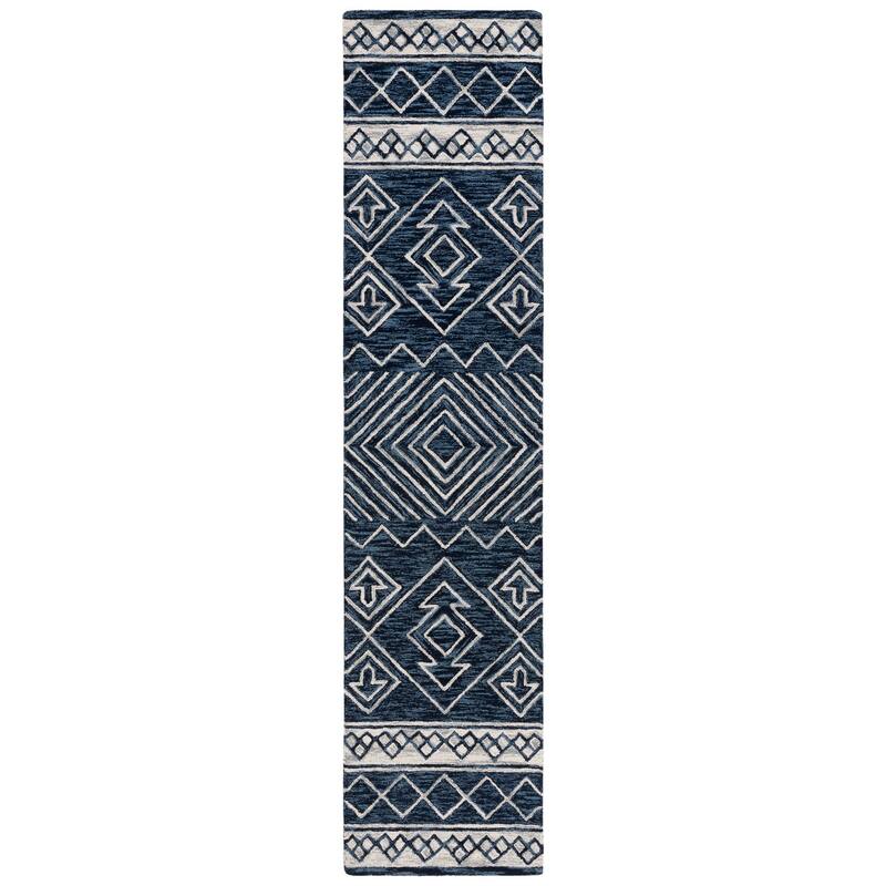 SAFAVIEH Handmade Metro Marfisa Boho Wool Rug - 2' x 9' Runner - Navy/Ivory