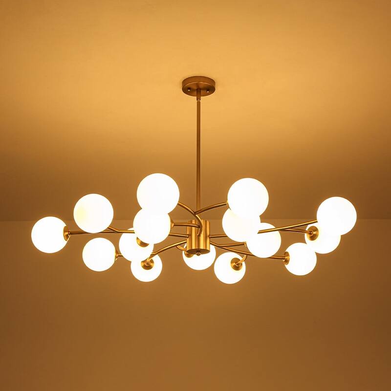 15-Light Spiral Branch Mid-century Frosted Glass Chandelier - 43.3 in