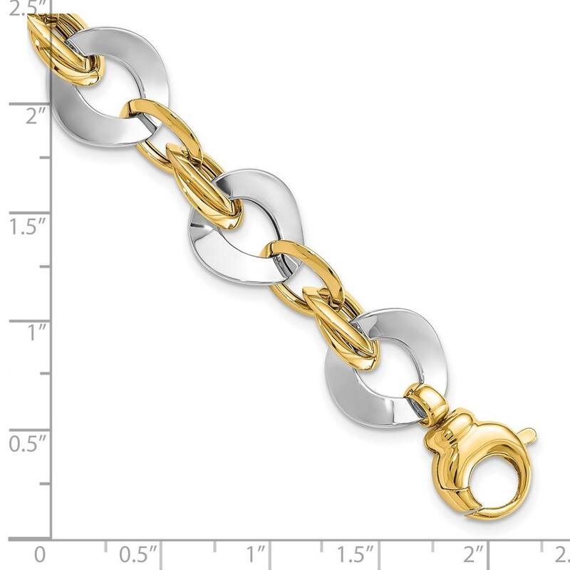 Curata 14k Two tone Gold Italian 8" 14.5mm Polished Fancy Link Bracelet
