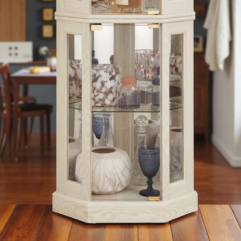 Lighted Corner Curio Cabinet with Glass Doors, Adjustable Shelves & Mirrored Back, Elegant Display Case for Collectibles