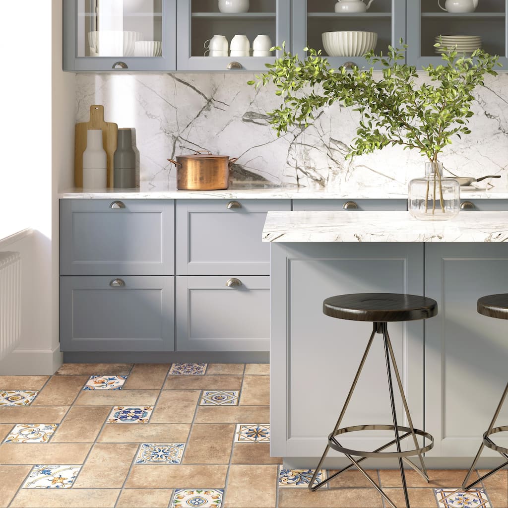 Merola Tile Toscana Spirale San Gimigniano with Giotto Deco 15-7/8" x 23-3/4" Porcelain Floor and Wall Tile - Case (39 Tiles)