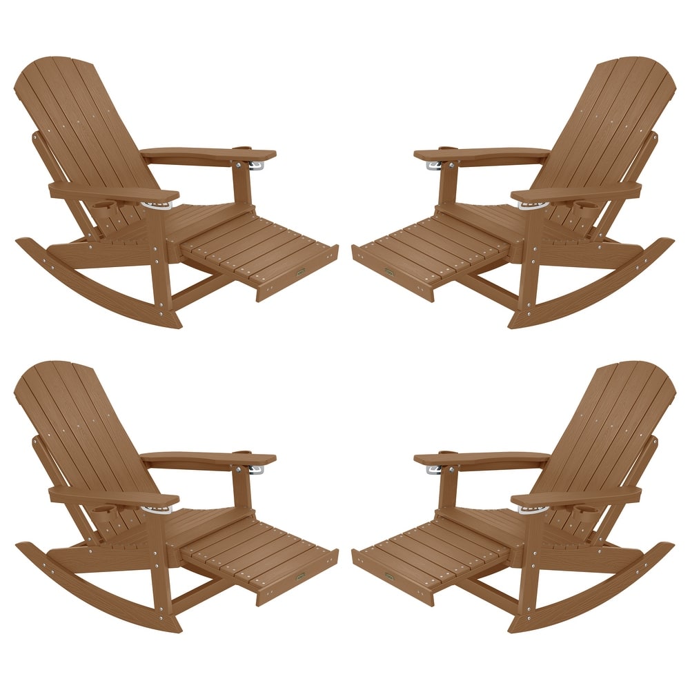 WINSOON Outdoor Rocking Chair with Adjustable Backrest and Retractable Ottoman-Set of 4