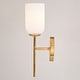 preview thumbnail 10 of 9, Shelby Natural Brass Gold Transitional Lighting Fixture, Frosted White Opal Glass Cylinder Shade, Dimmable, LED Compatible