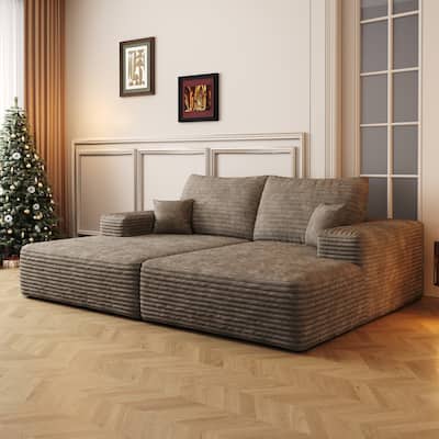 74.8" Modern Sofa Bed with Dual Sleeper, Camel Plush Corduroy, No Assembly