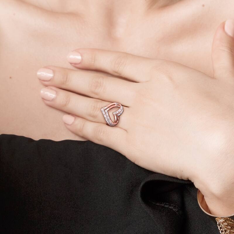 Miadora 1/5ct TDW Diamond Open Heart Ring in Rose Silver
