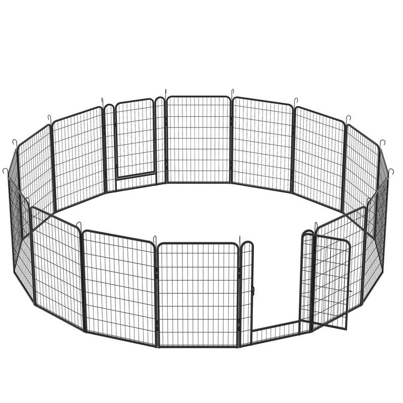 16 Panels Heavy Duty Metal Playpen With Door,39.37"H Dog Fence Pet Exercise Pen For Outdoor - Dia 142.28” x 39.37”H