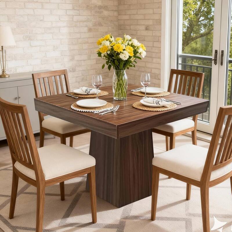 31.5" Kitchen Square Dining Table for Dining Room, Kitchen, Apartment Small Spaces (Only Table) - Brown