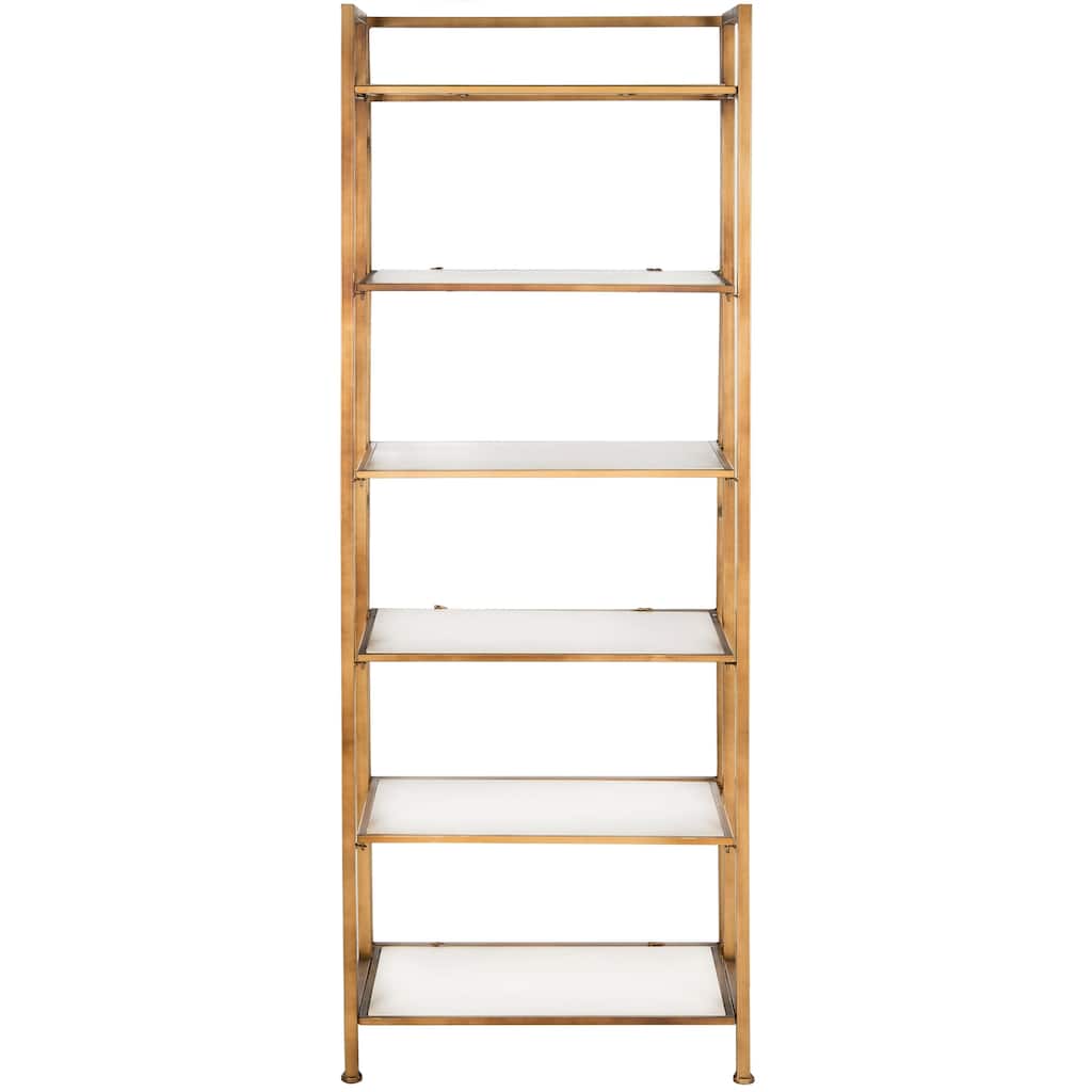 SAFAVIEH Maymie White/ Gold Etagere Bookcase - 23.8" x 16" x 72" - 24Wx16Dx72H