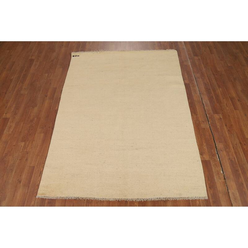 Modern Gabbeh Oriental Rug Beige Handmade Wool Carpet - 4'9"x 6'5"
