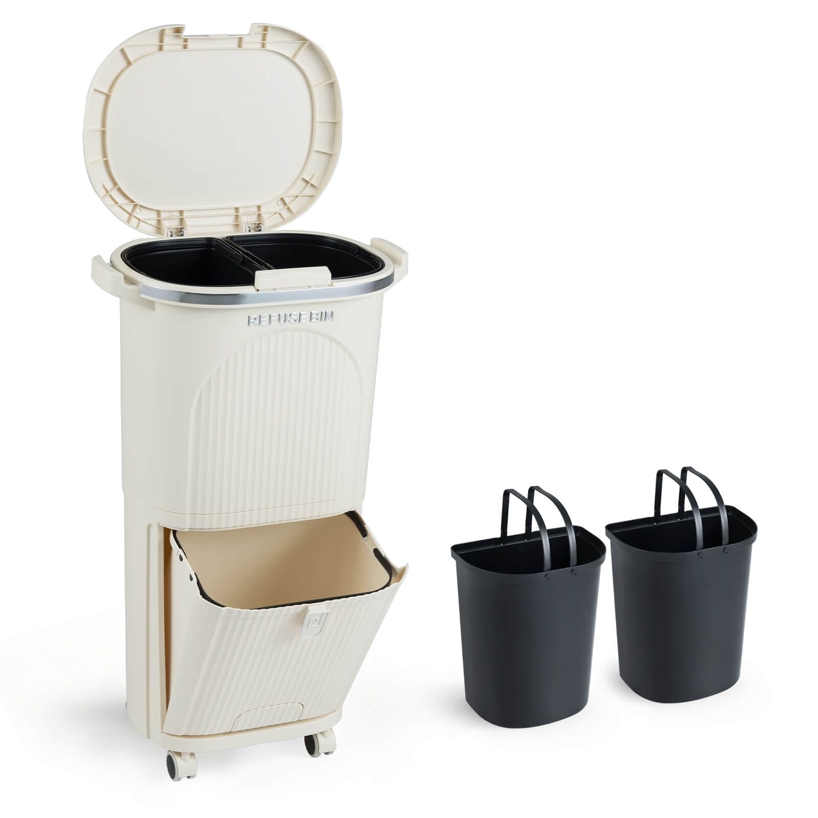 Costway 10 Gallon Kitchen Trash Can with Lid, 2 Removable Buckets,