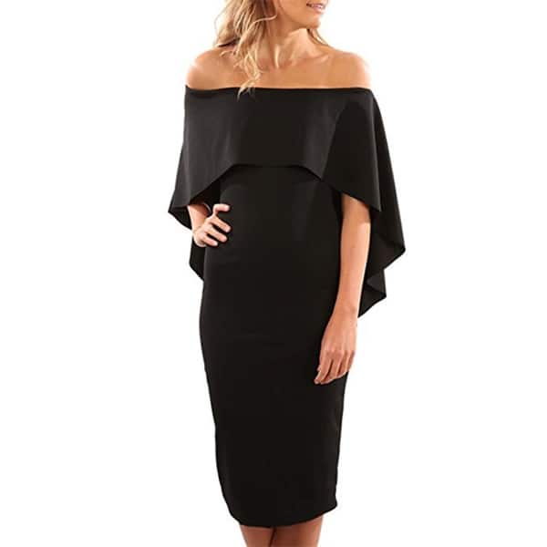 Women Luxurious Off Shoulder Batwing Cape Midi Dress - Overstock - 27110839