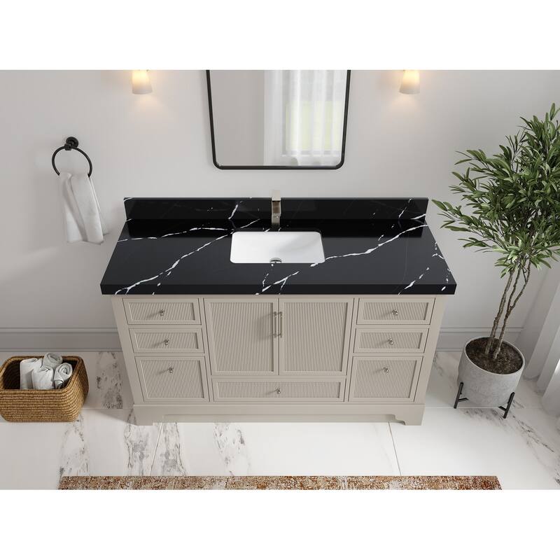Willow Collections 60 in. W x 22 in. D Alys Single Sink Bathroom Vanity with Countertop - 2"Calacatta Black - Fine Grain