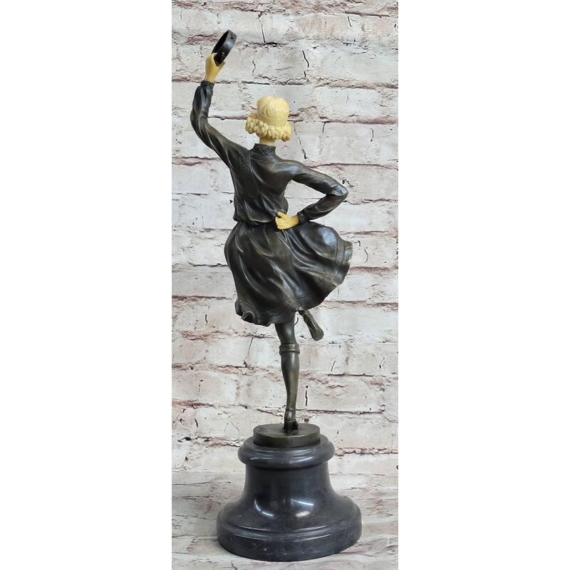 Russian Tambourine Dancer Bronze Metal Resin Head Sculpture Statue Marble Base