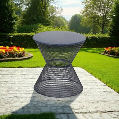 Nian Side Table, Round Top, Hourglass, Outdoor Navy Blue Iron, 18 Inch