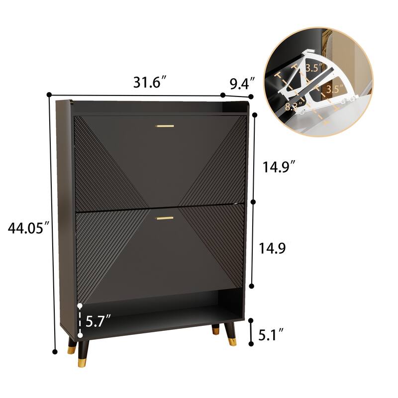 Slim Shoe Cabinet, Fluted Hidden Shoe Storage Cabinet with 2 Flip Drawers