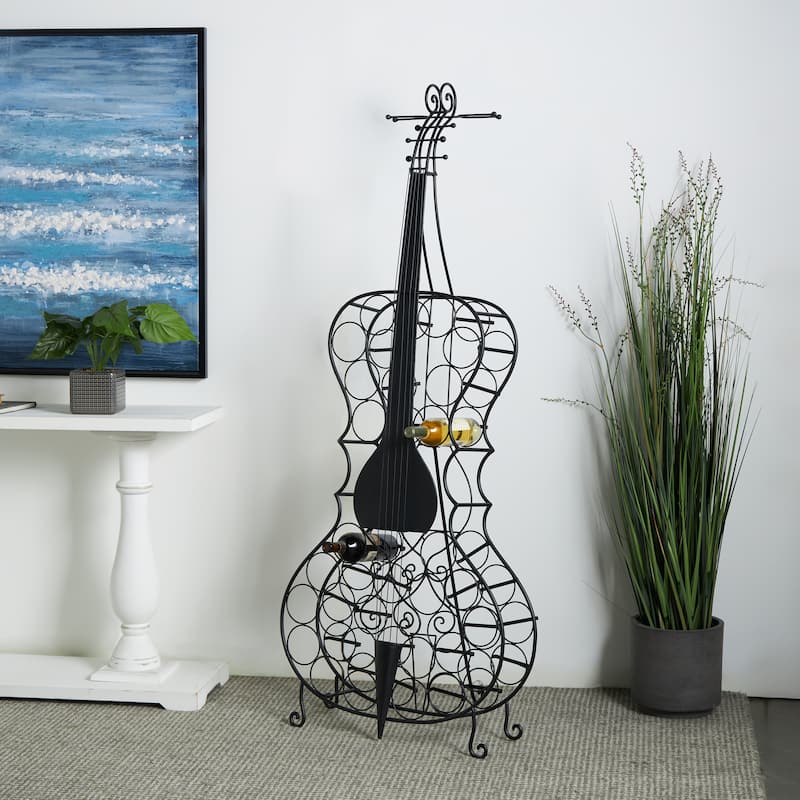 Metal Cello 26 Bottle Standing Wine Rack - Black - Roche River Decor - 27"W, 68"H