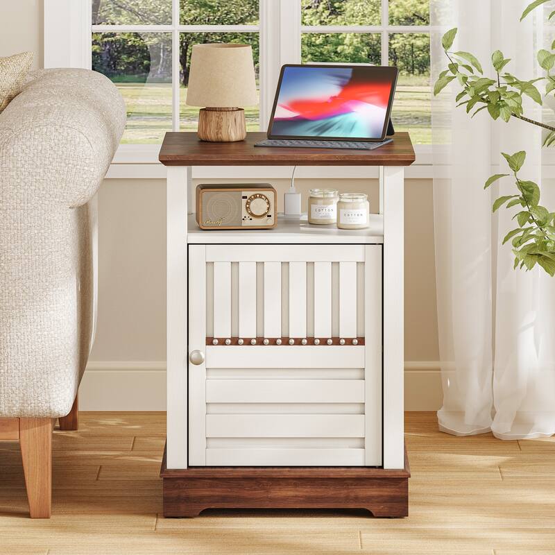 25'' Farmhouse Nightstand Swinging Door End Table With Adjustable Storage Shelf