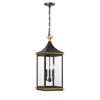 Simpson 3 Light Matte Black + Textured Gold Outdoor Pendant - 25