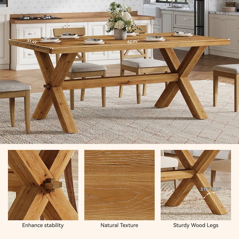 Solid Wood Dining Table for 4-6, Farmhouse Rectangle Kitchen Table with Large Tabletop