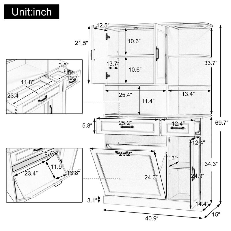 Tall Freestanding Storage Cabinet with Drawers and Doors, Adjustable Shelves, Flip Drawer Organizer for Bathroom or Office