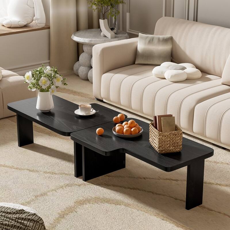 Modern Minimalist Rectangle Coffee Table with Splicing Design, Multifunctional Combination Table for Living Room