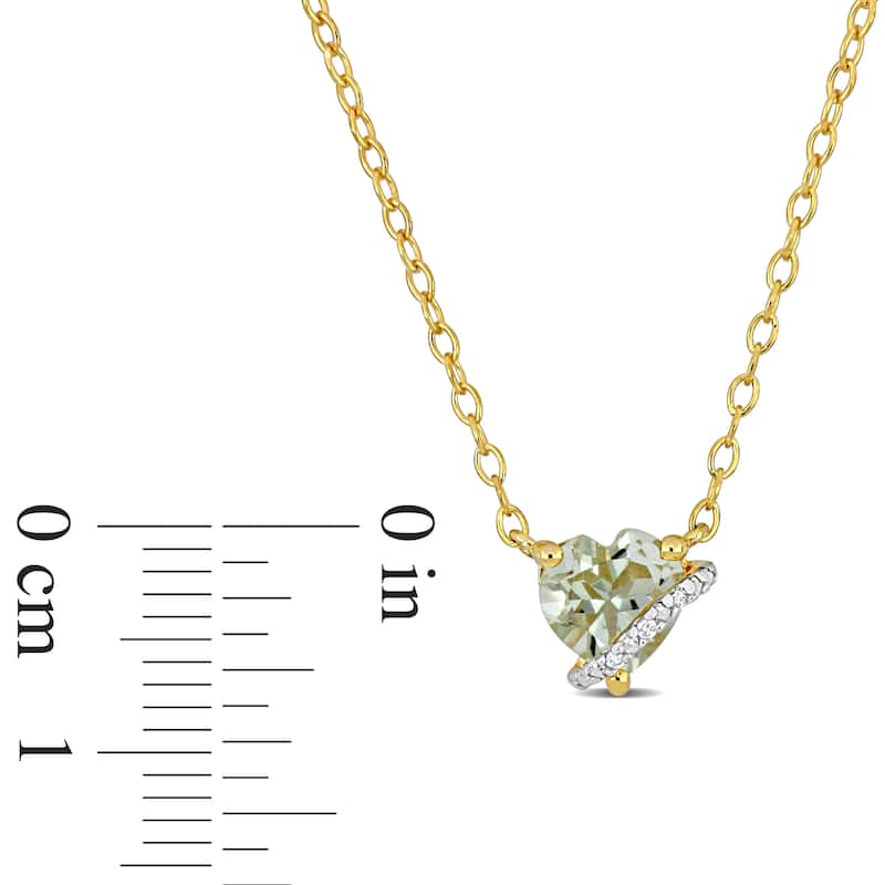Miadora 3/4ct TGW Green Quartz & Diamond Accent Heart Necklace Yellow Silver