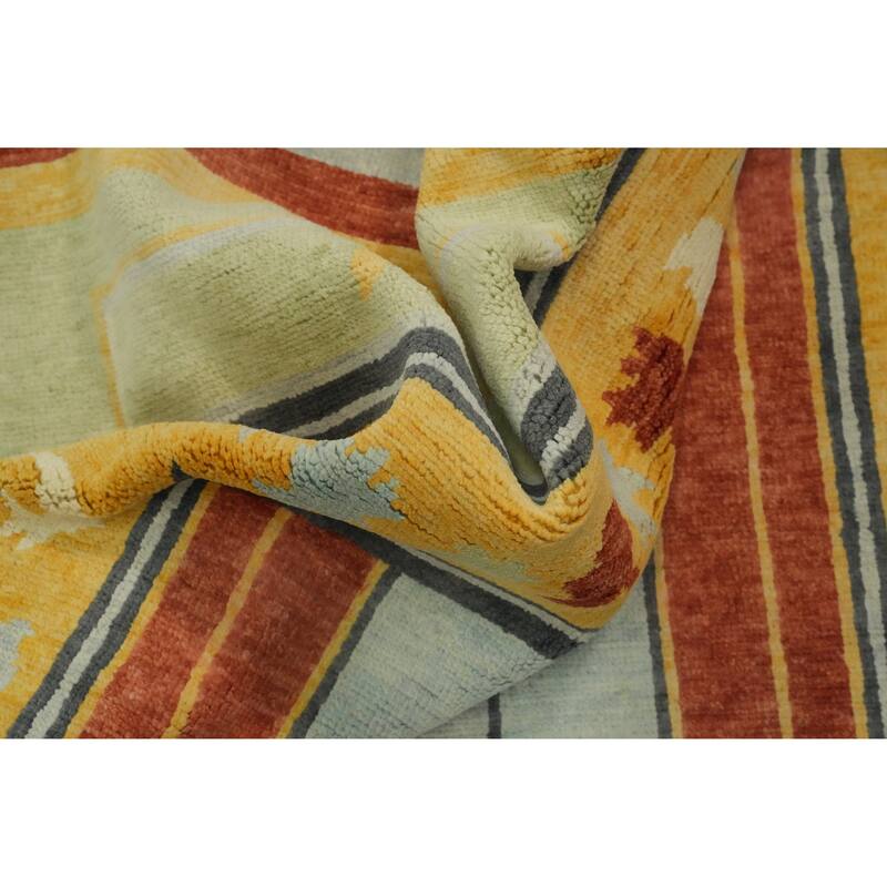 Geometric Gabbeh Vegetable Dye Turkish Area Rug Handmade Wool Carpet - 8' 10'' X 5' 11''