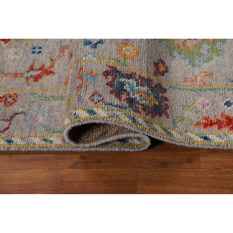 All-Over Gray Oushak Indian Runner Rug Handmade Wool Carpet - 2'6"x 8'0"
