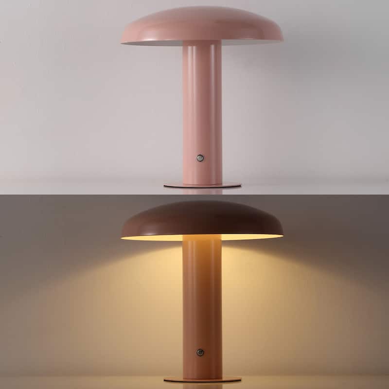 Boletus 11" Contemporary Bohemian Rechargeable/Cordless Iron Integrated LED Mushroom Table Lamp, by JONATHAN Y