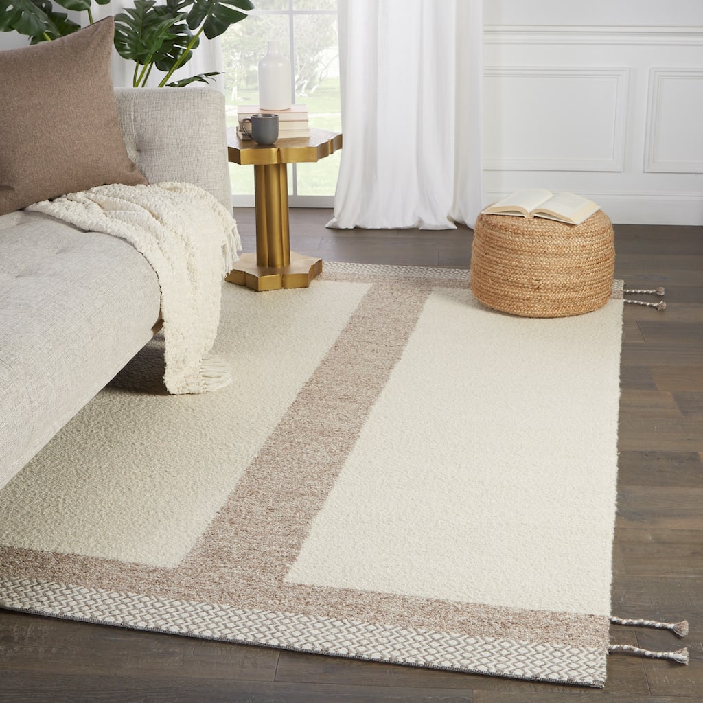 Bergen Handmade Geometric Cream/ Light Tan Area Rug - Overstock - 32254465