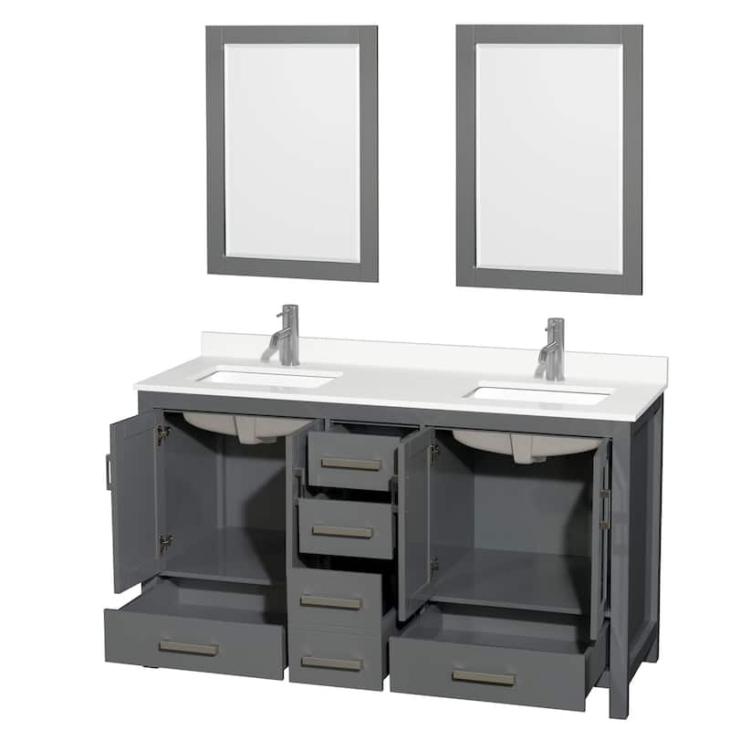 Sheffield 60-inch Double Vanity,Single Hole Quartz Top,24-inch Mirrors