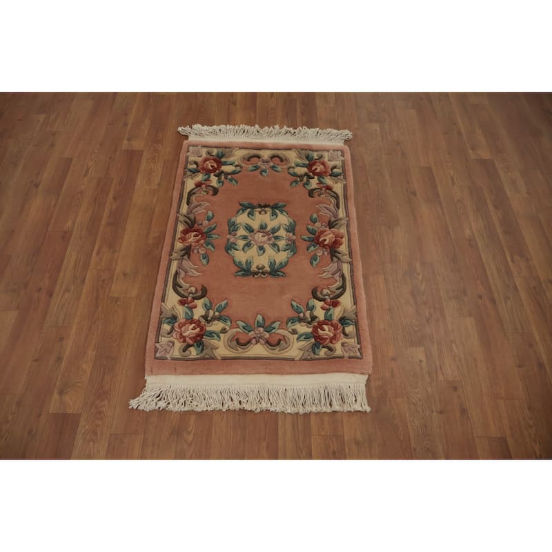 Hand Knotted Oriental 100% Wool Carpet Traditional Floral Oranges & Rust Art Deco Area Rug - 3' 2'' X 2' 0''