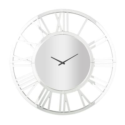 Glass Mirrored Decorative Wall Clock - Silver - Roche River Decor