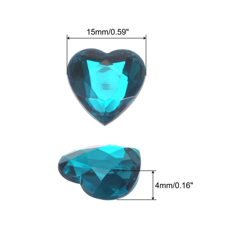 40 Pcs Acrylic Heart Rhinestone 15mm Flat Back Plastic Gems - Blue