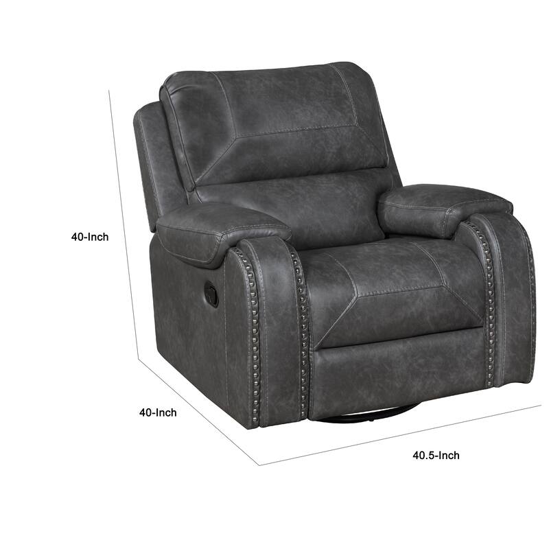 Dean Swivel Recliner Chair, Pillow Tufted Gray Faux Leather